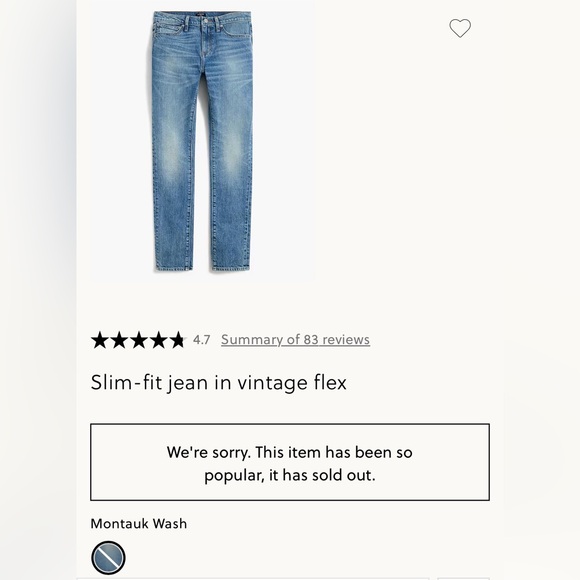 J Crew Skim Fit Jean Vintage Flex 30 x 30 Montauk Wash NEW NWT